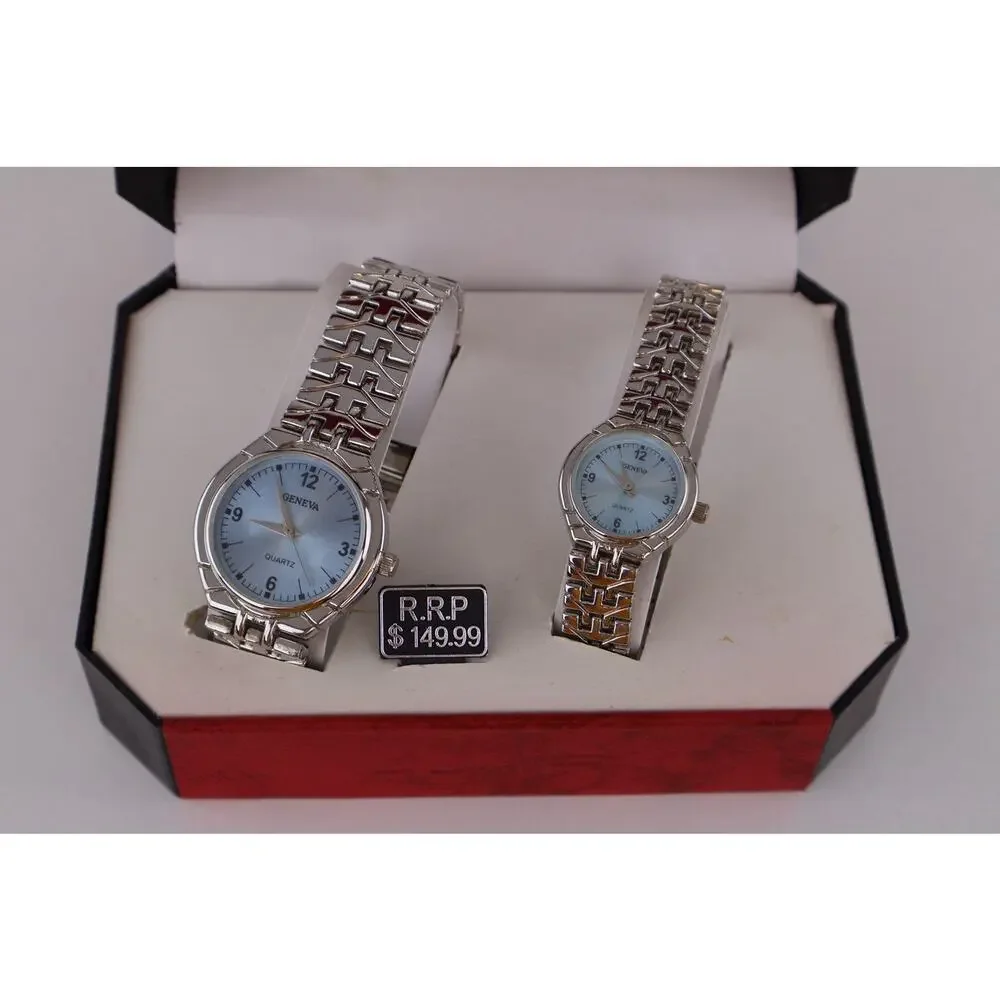 Geneva Classic Collection Matching Watch Set Silver Tone Quartz Watches Boxed